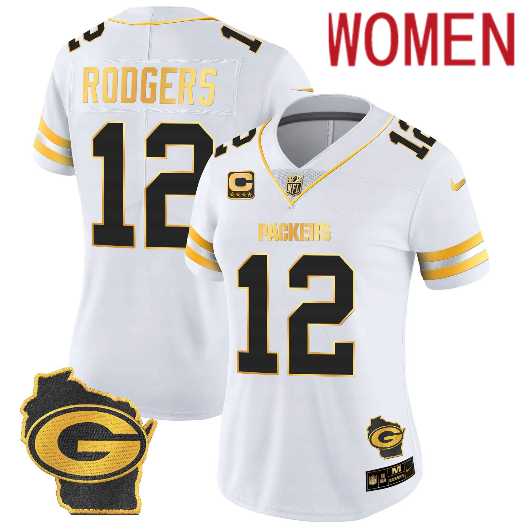 Women Green Bay Packers #12 Rodgers White Gold 2024 Nike Home Patch Vapor NFL Jersey->indianapolis colts->NFL Jersey